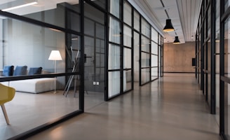 hallway between glass-panel doors