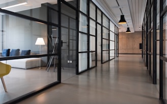 hallway between glass-panel doors