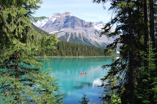 person on boat cruising on water in Yoho National Park Of Canada Canada