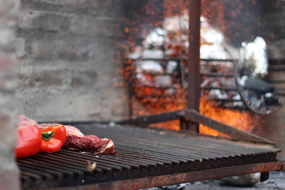 red bell pepper on grill