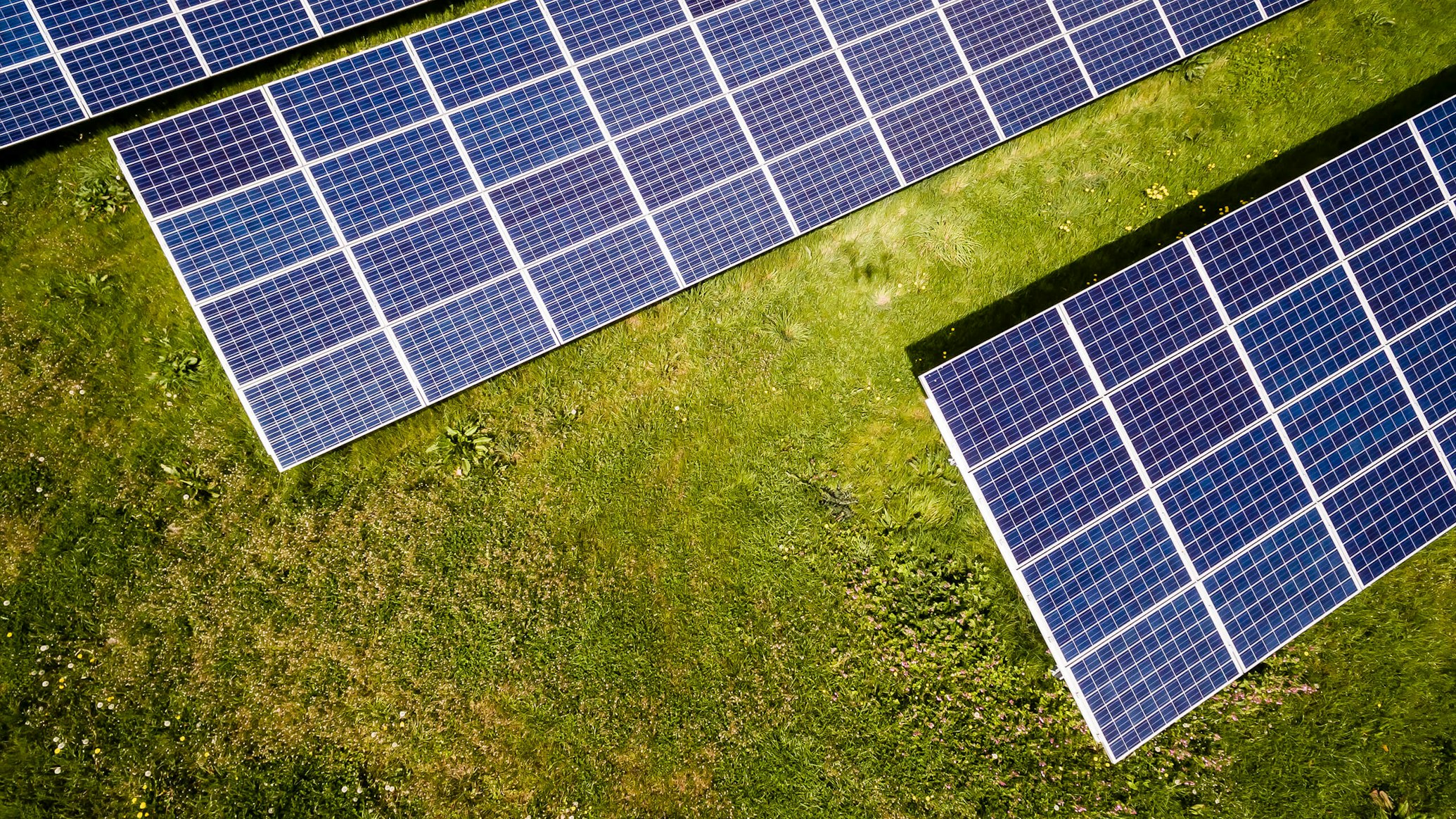 Solar panels with sunset
