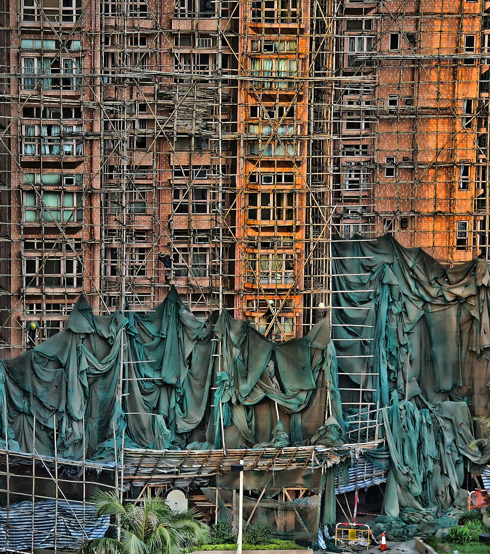 under construction building with scaffoldings