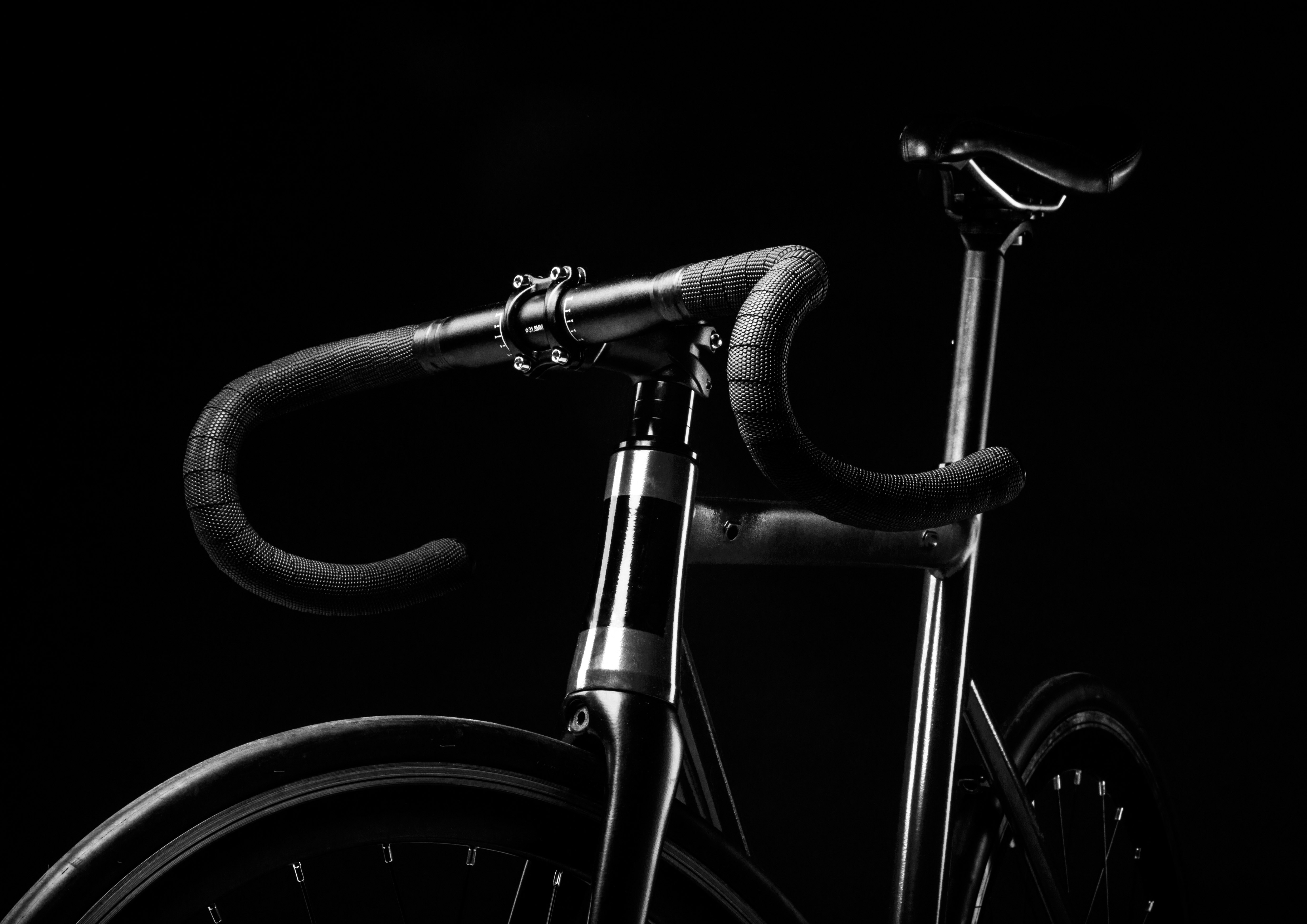 grayscale photography of road bicycle