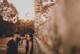 A romantic outdoor photo with warm, muted tones and natural light.