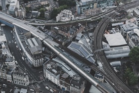aerial photography of buildings and road
