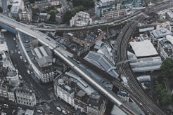 aerial photography of buildings and road