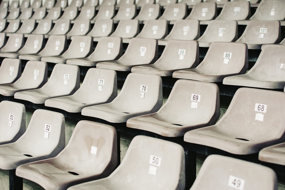 gray plastic benches