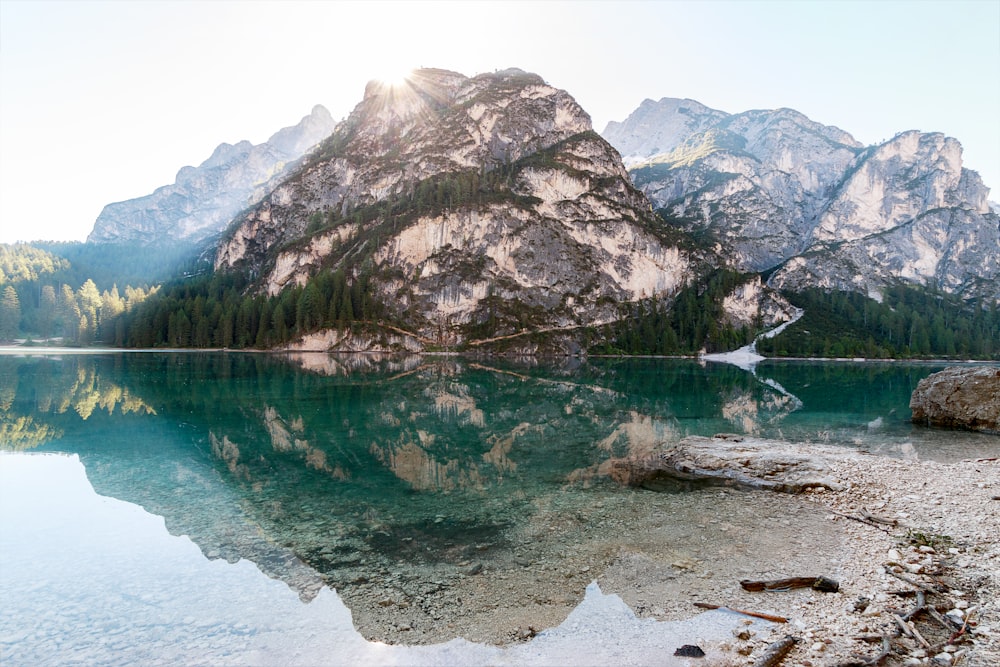 reflection landscape photography of mountain