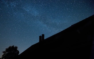 A serene scene of a person gazing at the stars in a clear night sky.