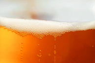 Close-up of a freshly poured craft IPA with a frothy head in a branded glass.