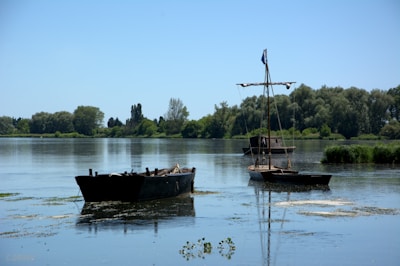 Guests boating peacefully on the river beside the lush countryside.