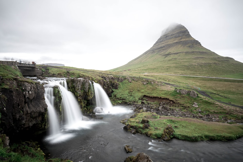 waterfall near mountain