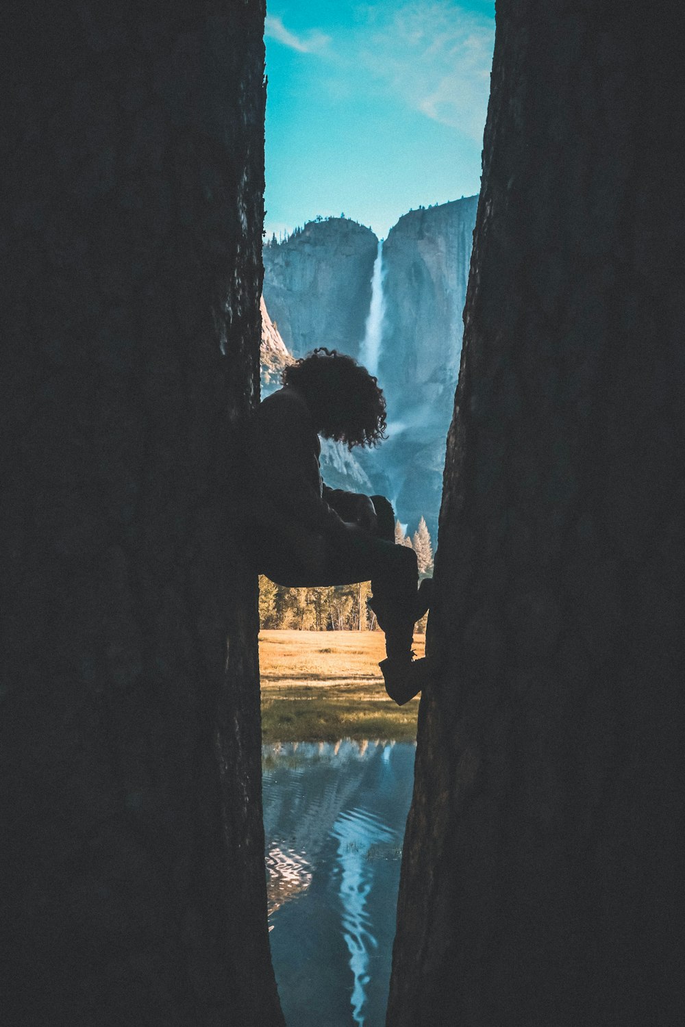 person standing between walls