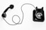 photo of black rotary phone against white background