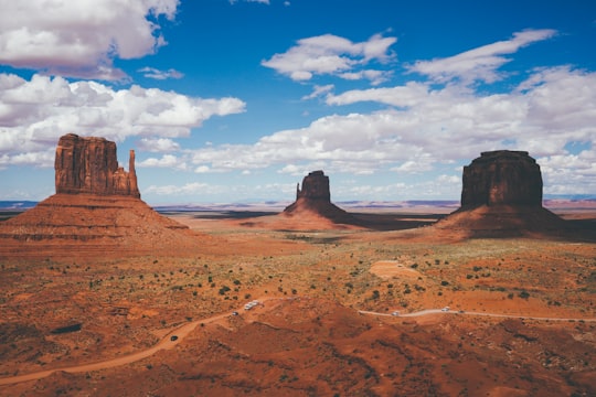 three rock monoliths in Monument Valley United States