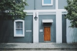 photo of brown wooden door closed