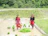 African women farmers working together in a lush green field.