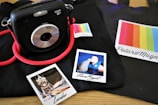A digital display showcasing instant photo prints and boomerangs.