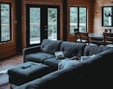 laptop computer on sectional couch