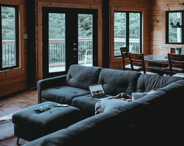 A cozy living room featuring custom woodwork and contemporary finishes