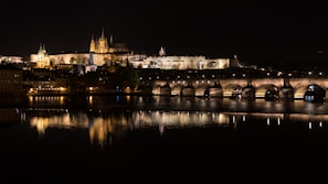 A nighttime shoot capturing the illuminated Château de Chambord reflecting in the water.