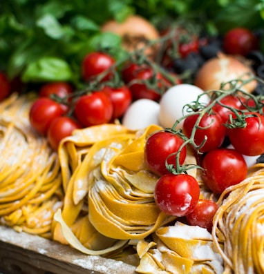 yellow pasta and cherry tomatoes