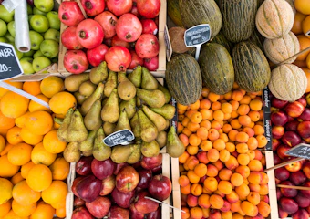 Top view of a colorful produce stand