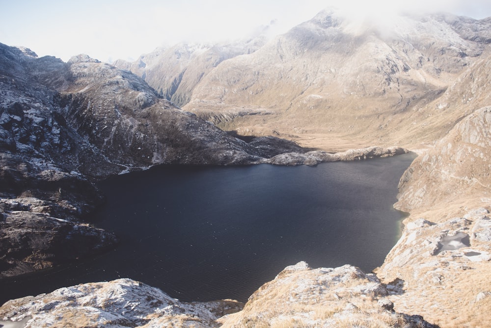 lake surrounded with mountain