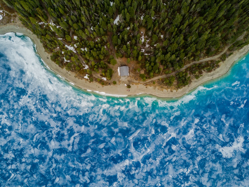 aerial view of white sand beach