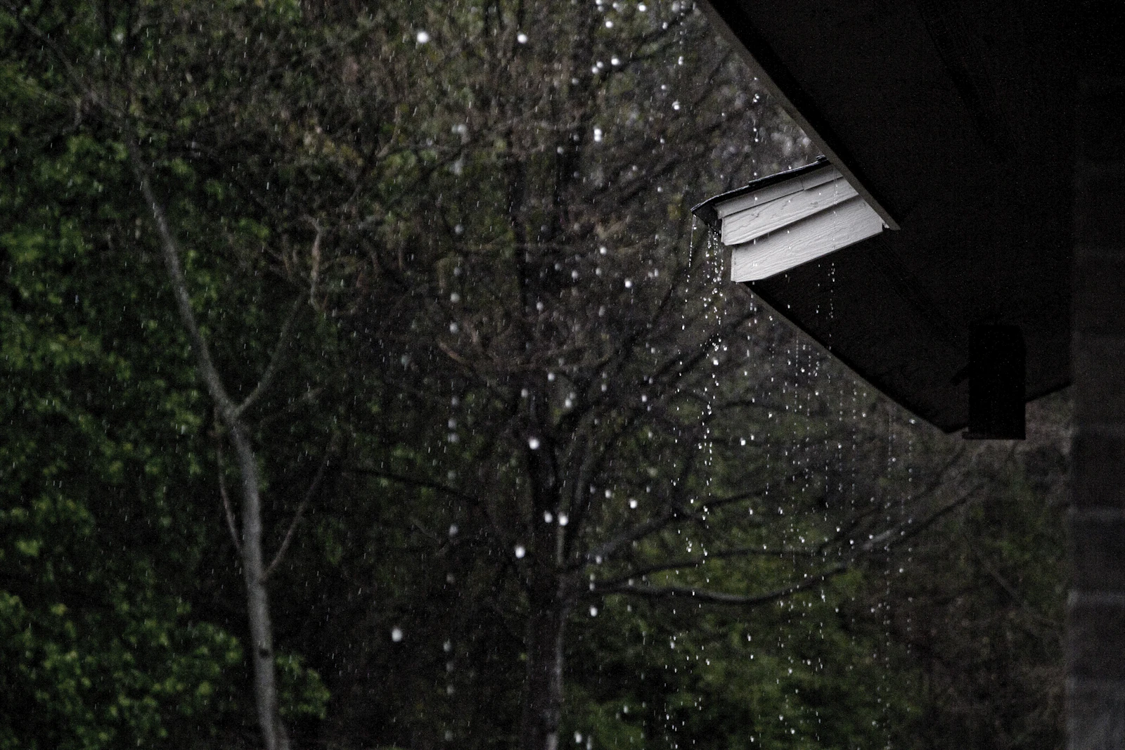Rain dropping from a roof edge