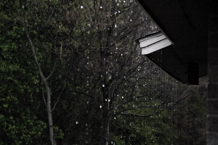 Rain dropping from a roof edge