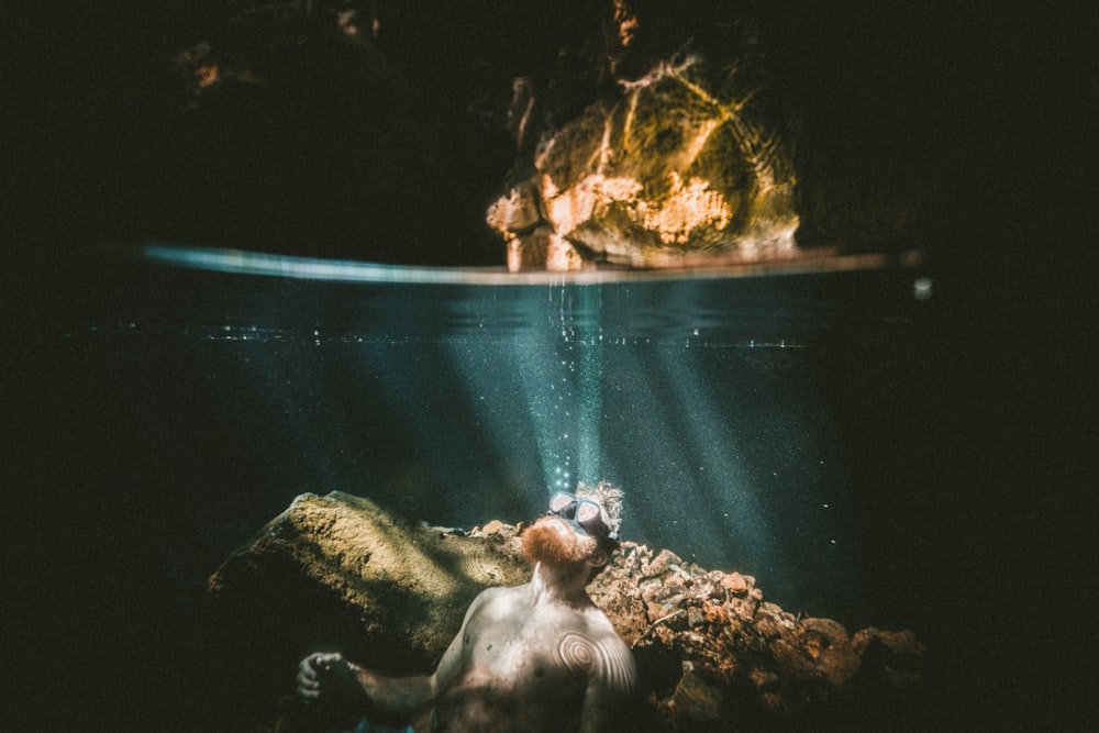 underwater photography of diver