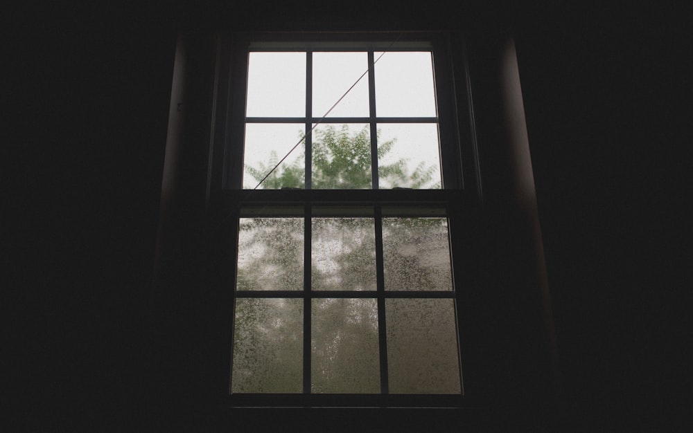 fotografia in scala di grigi del vetro della finestra a ghigliottina