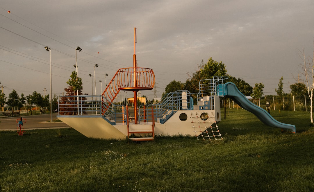 red and blue playground slide