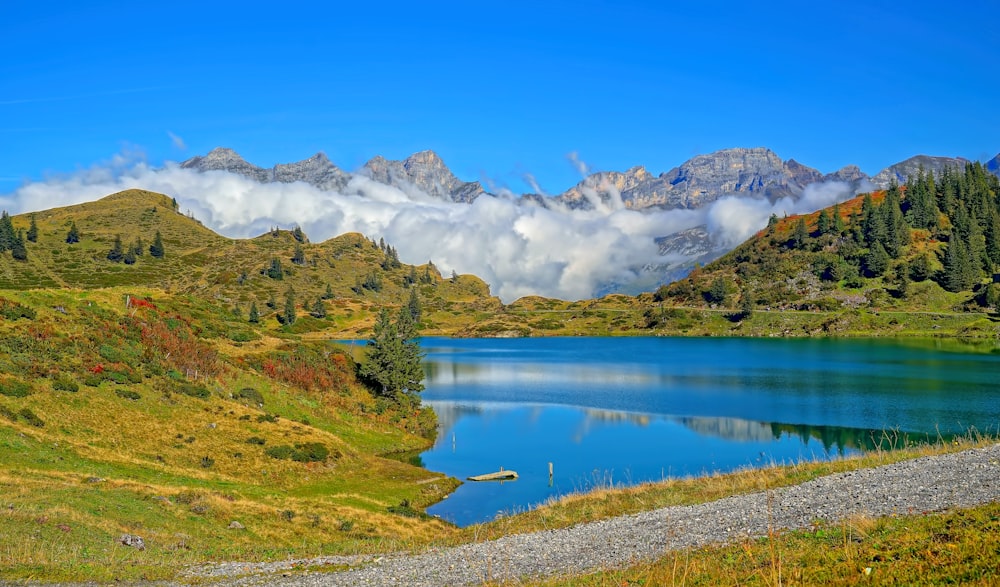 lake beside hill