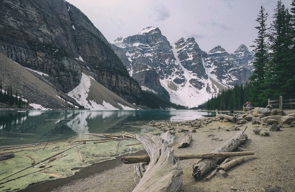 snowy mountain near river