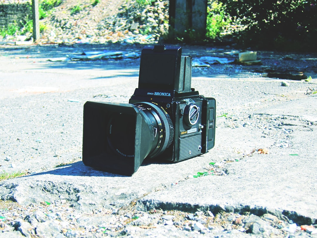black camera on stone