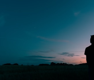 silhouette of man looking star during sunset