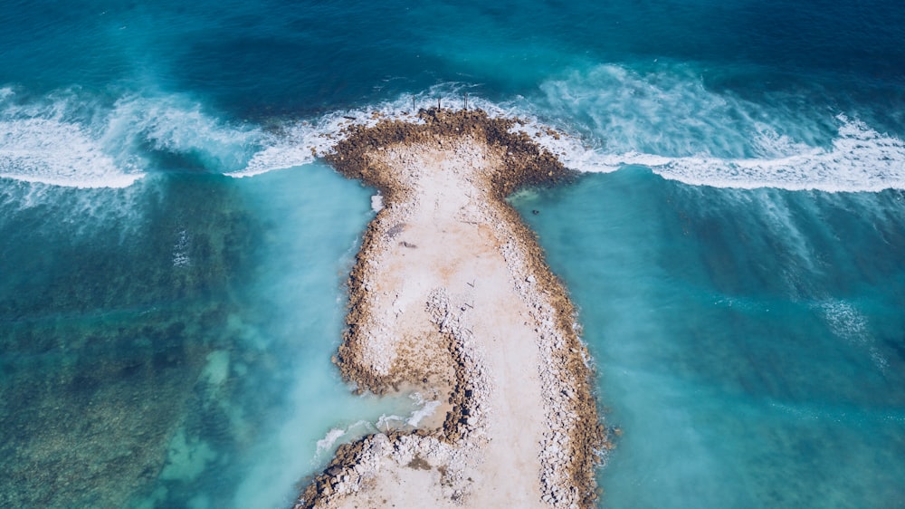 topview of beach shore surrounded of body of water