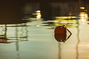 Ocean waves reflecting the soft glow of a futuristic monitoring buoy.