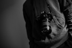 grayscale photography of camera