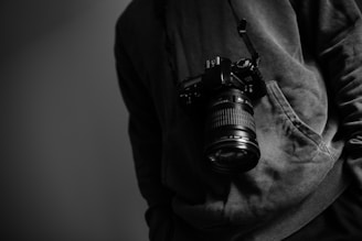 grayscale photography of camera