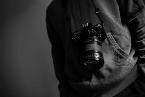 grayscale photography of camera