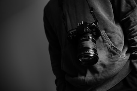 grayscale photography of camera