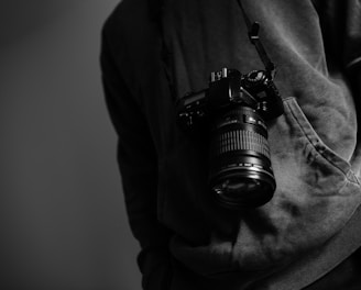 grayscale photography of camera