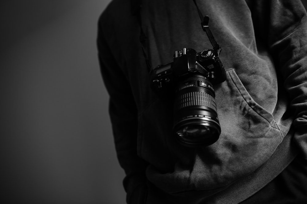 grayscale photography of camera