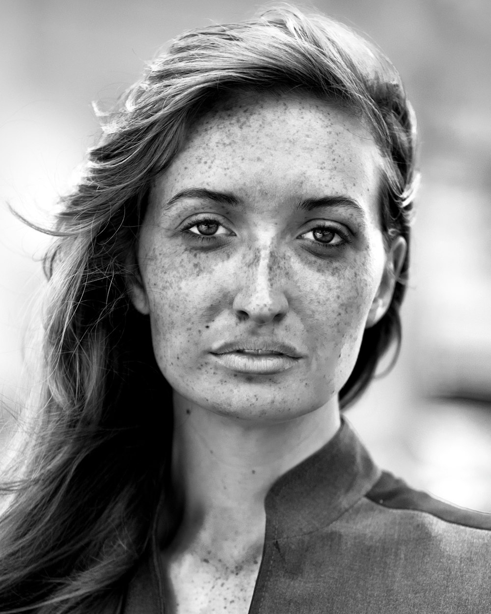 grayscale portrait photo of woman