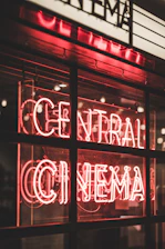 red Central Cinema LED light sign