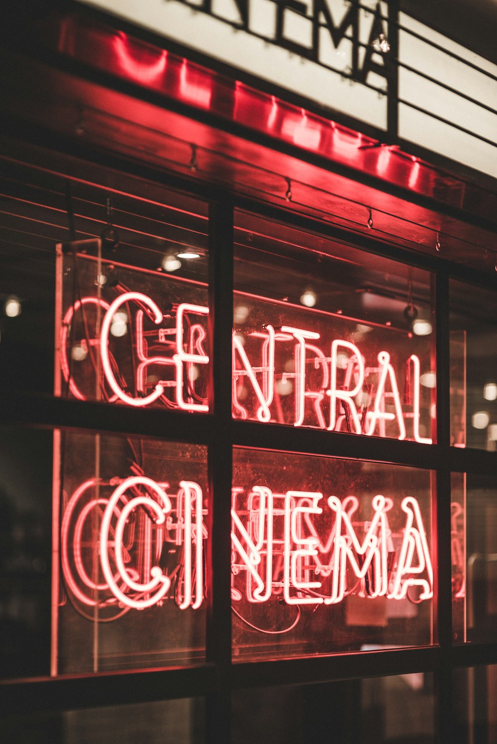 red Central Cinema LED light sign