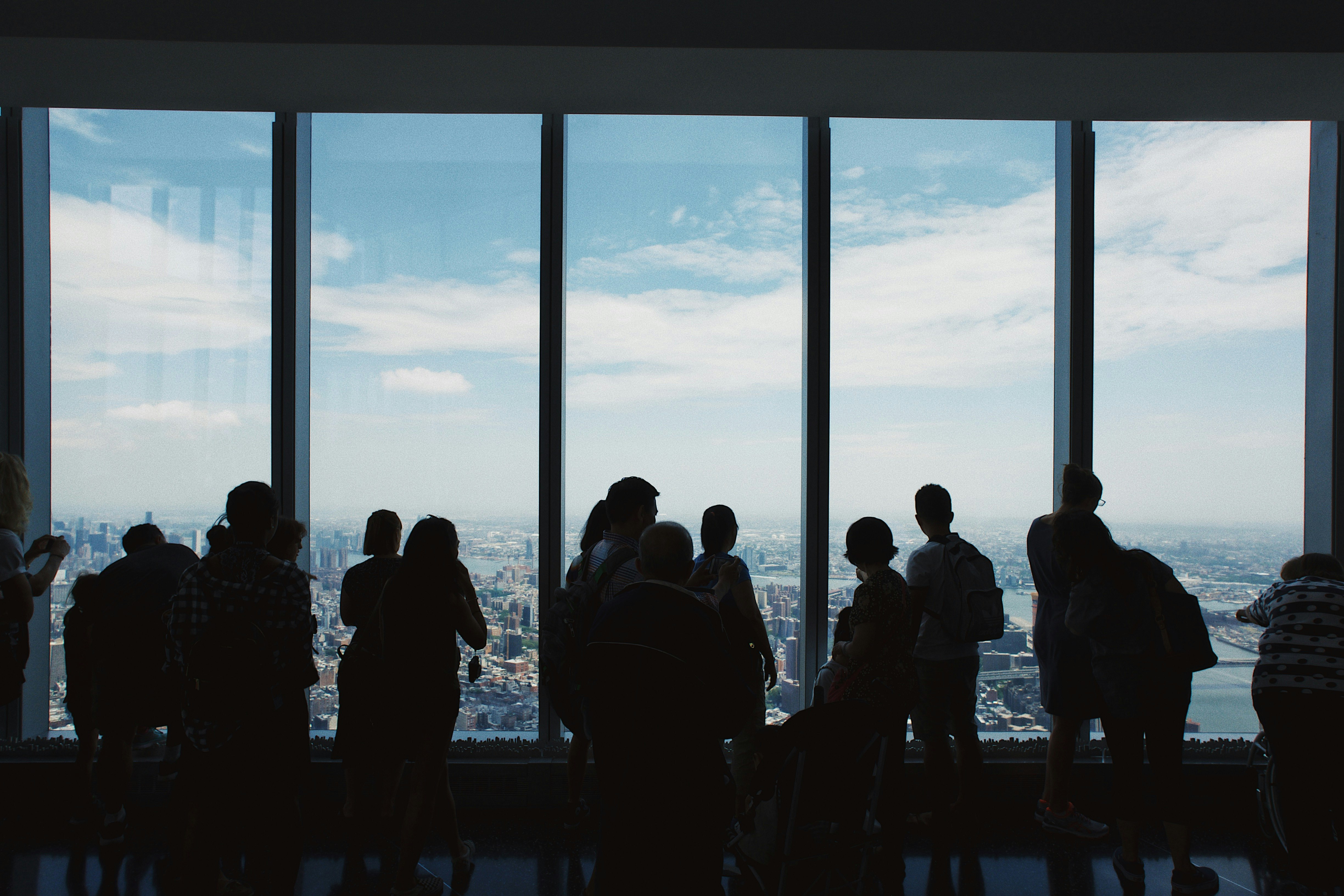 group of people standing inside building